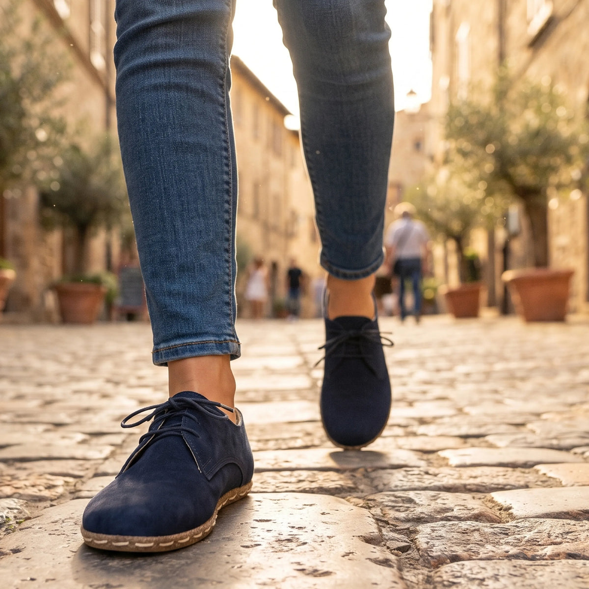 Suede Barefoot Oxford Shoes — Leather Sole – Navy Blue