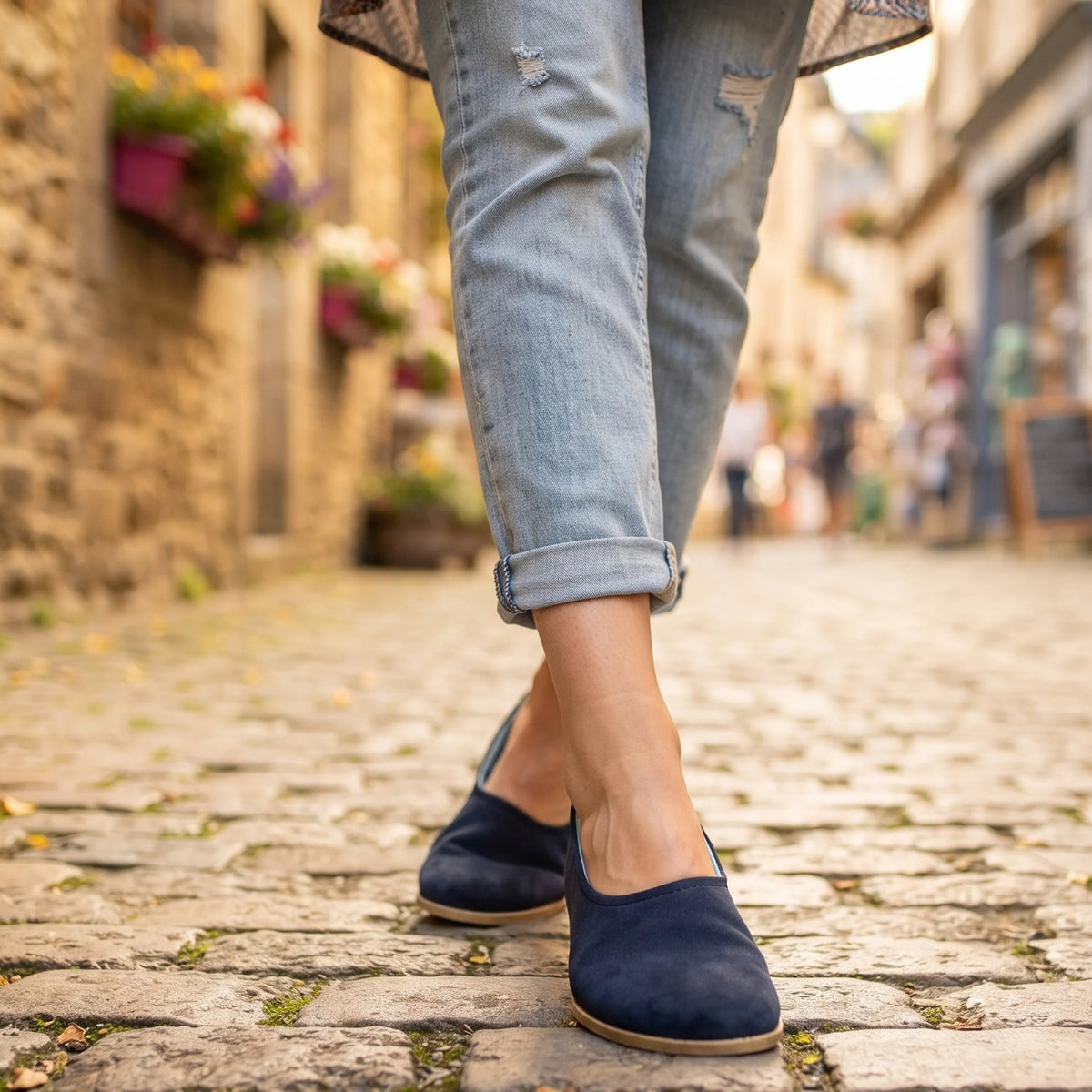 Suede Barefoot Ballet Shoes – Classic Sole — Leather Sole – Navy Blue