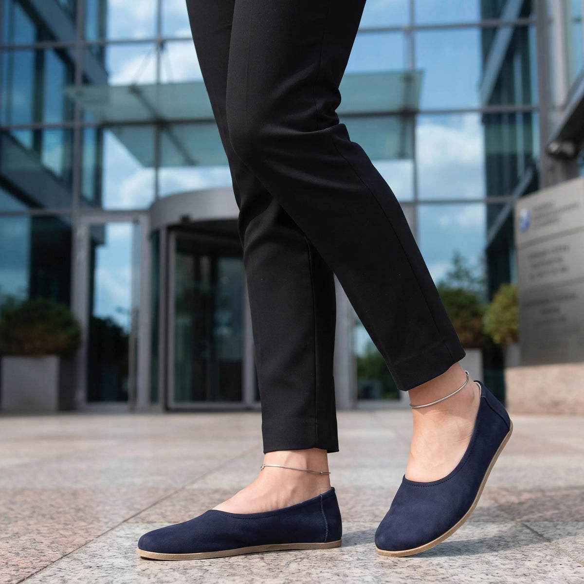 Suede Barefoot Ballet Shoes – Classic Sole — Leather Sole – Navy Blue