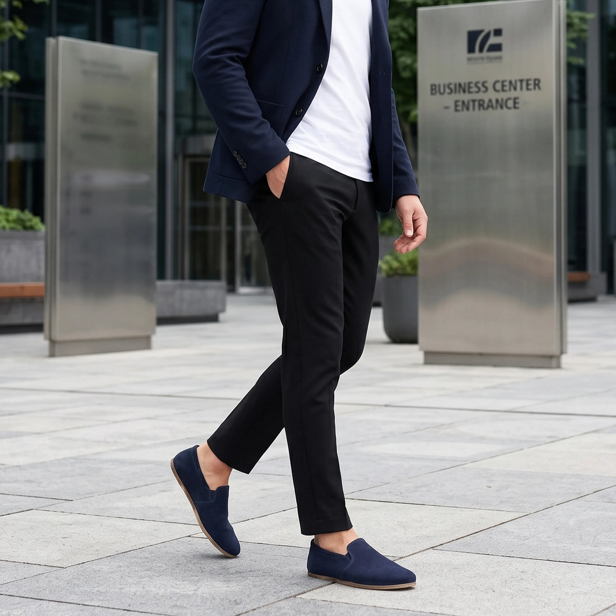 Suede Barefoot Slip-On Shoes – Classic Sole — Leather Sole – Navy Blue