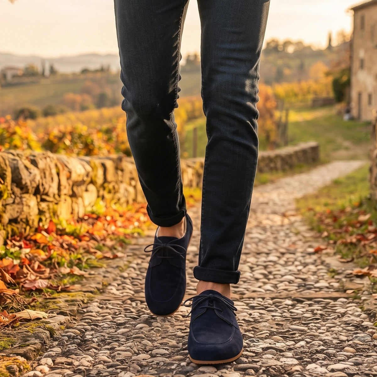 Suede Barefoot Laces Penny Loafer Shoes – Rubber Sole – Navy Blue