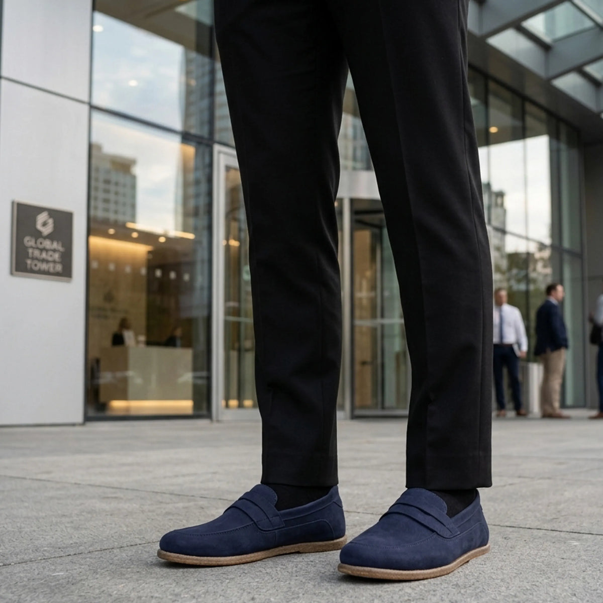 Suede Barefoot Penny Loafer Shoes – Classic Sole — Leather Sole – Navy Blue