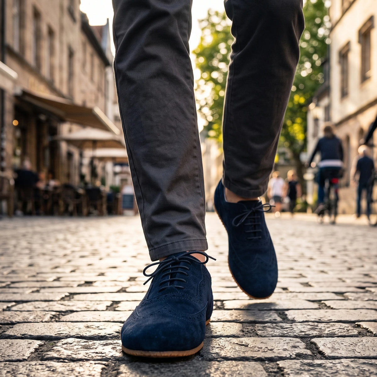 Suede Barefoot Moccasin Shoes – Rubber Sole – Navy Blue