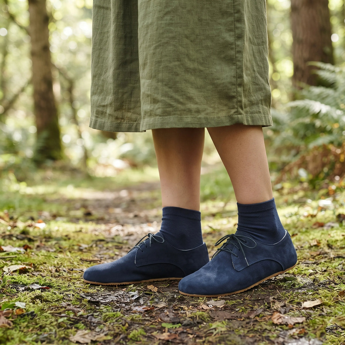 Suede Barefoot Oxford Shoes – Rubber Sole – Navy Blue