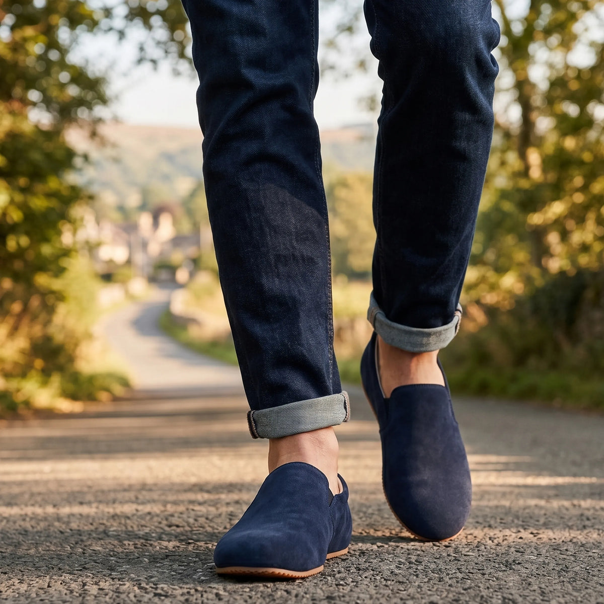 Suede Barefoot Slip-On Shoes – Rubber Sole – Navy Blue