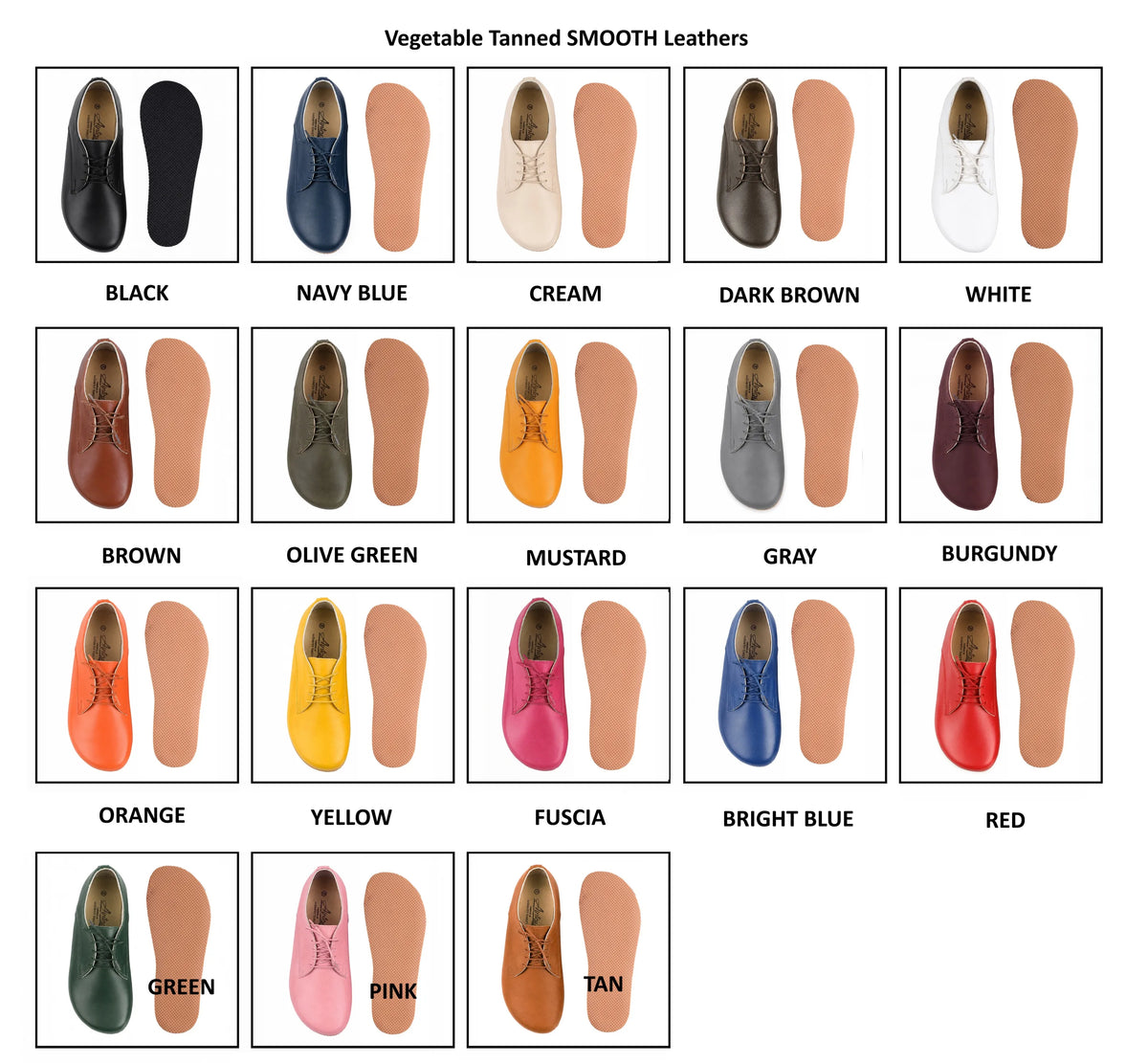 Smooth Barefoot Oxford Shoes – Rubber Sole – Mustard