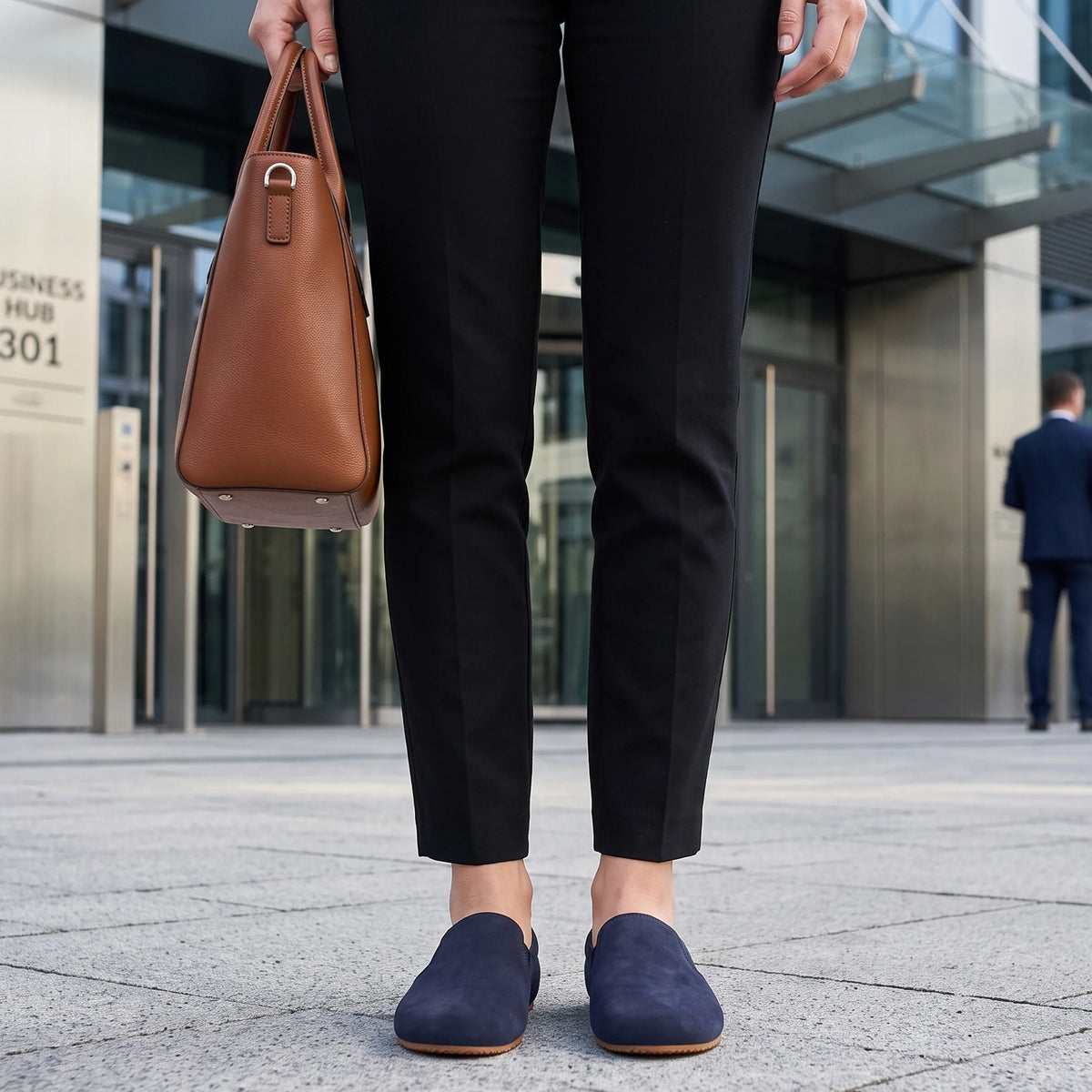 Nubuck Barefoot Slip-On Shoes – Rubber Sole – Navy Blue