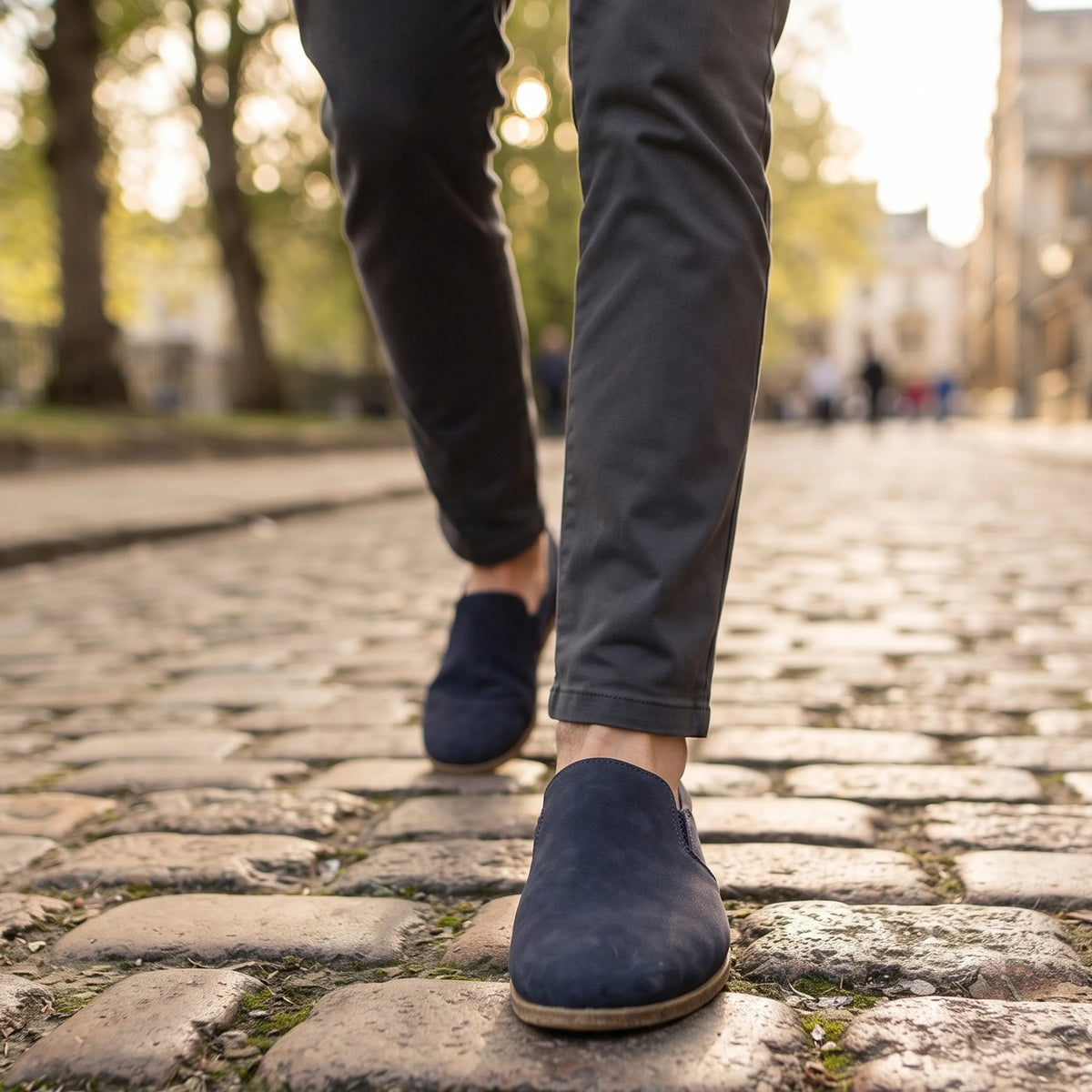 Nubuck Barefoot Slip-On Shoes – Classic Sole — Leather Sole – Navy Blue