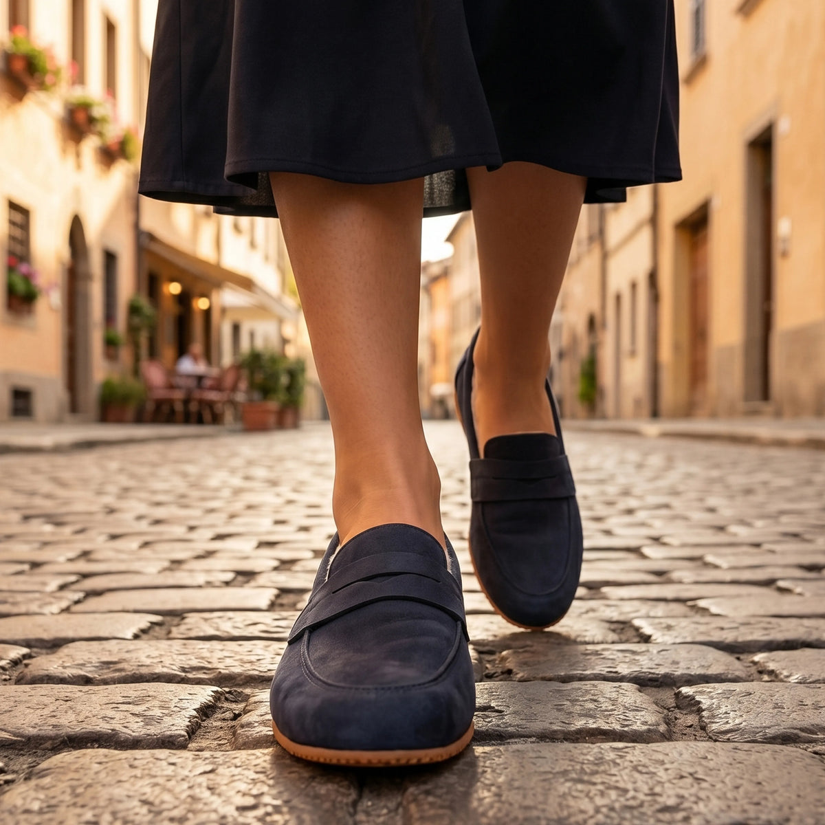 Nubuck Barefoot Penny Loafer Shoes – Rubber Sole – Navy Blue