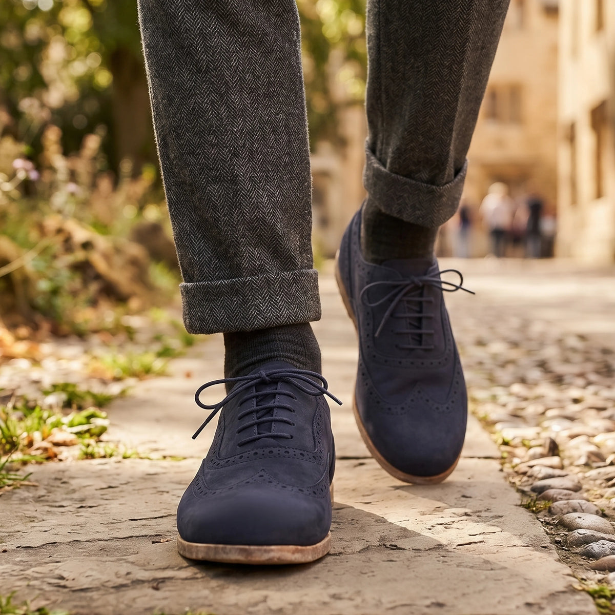 Nubuck Barefoot Moccasin Shoes – Classic Sole — Leather Sole – Navy Blue
