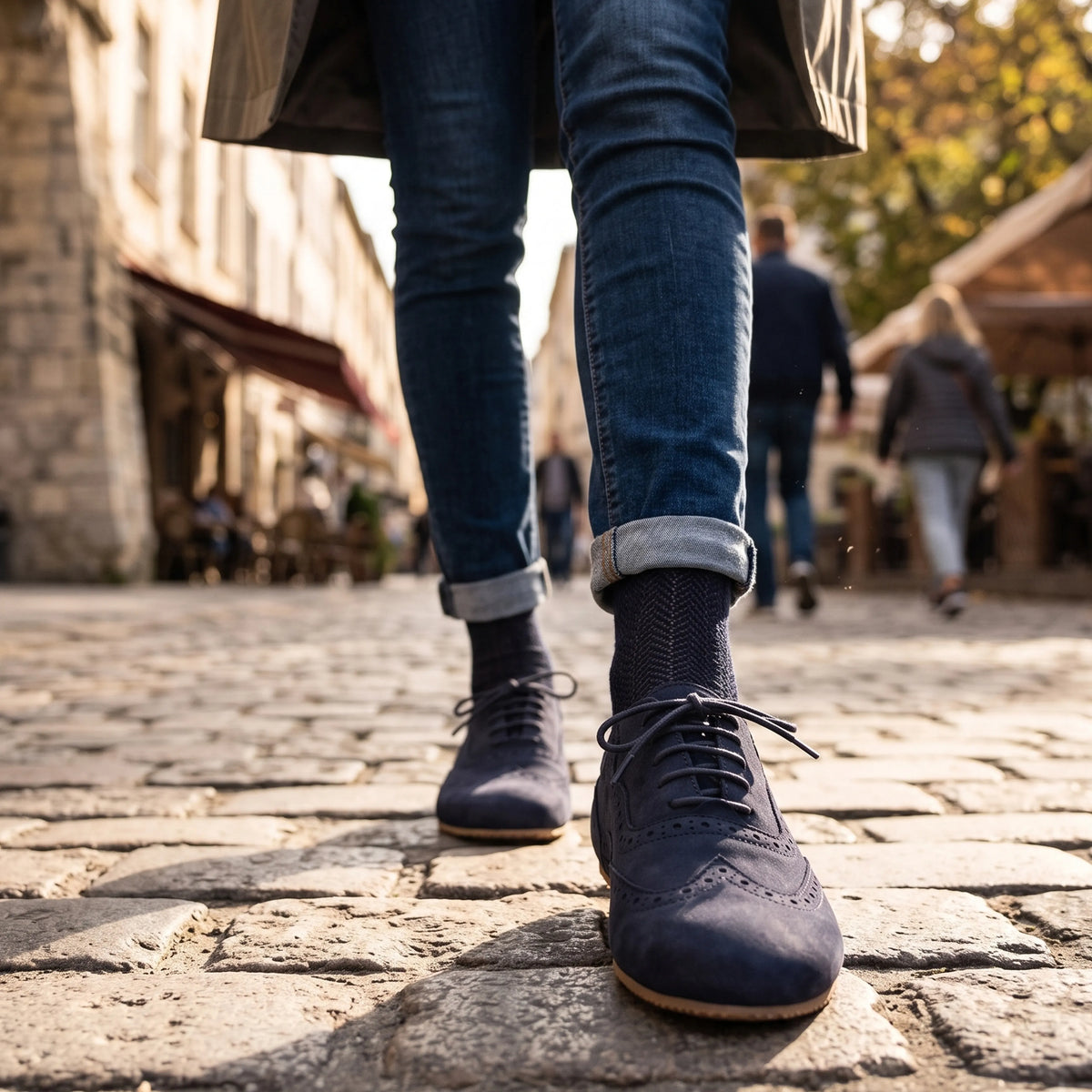 Nubuck Barefoot Moccasin Shoes – Rubber Sole – Navy Blue