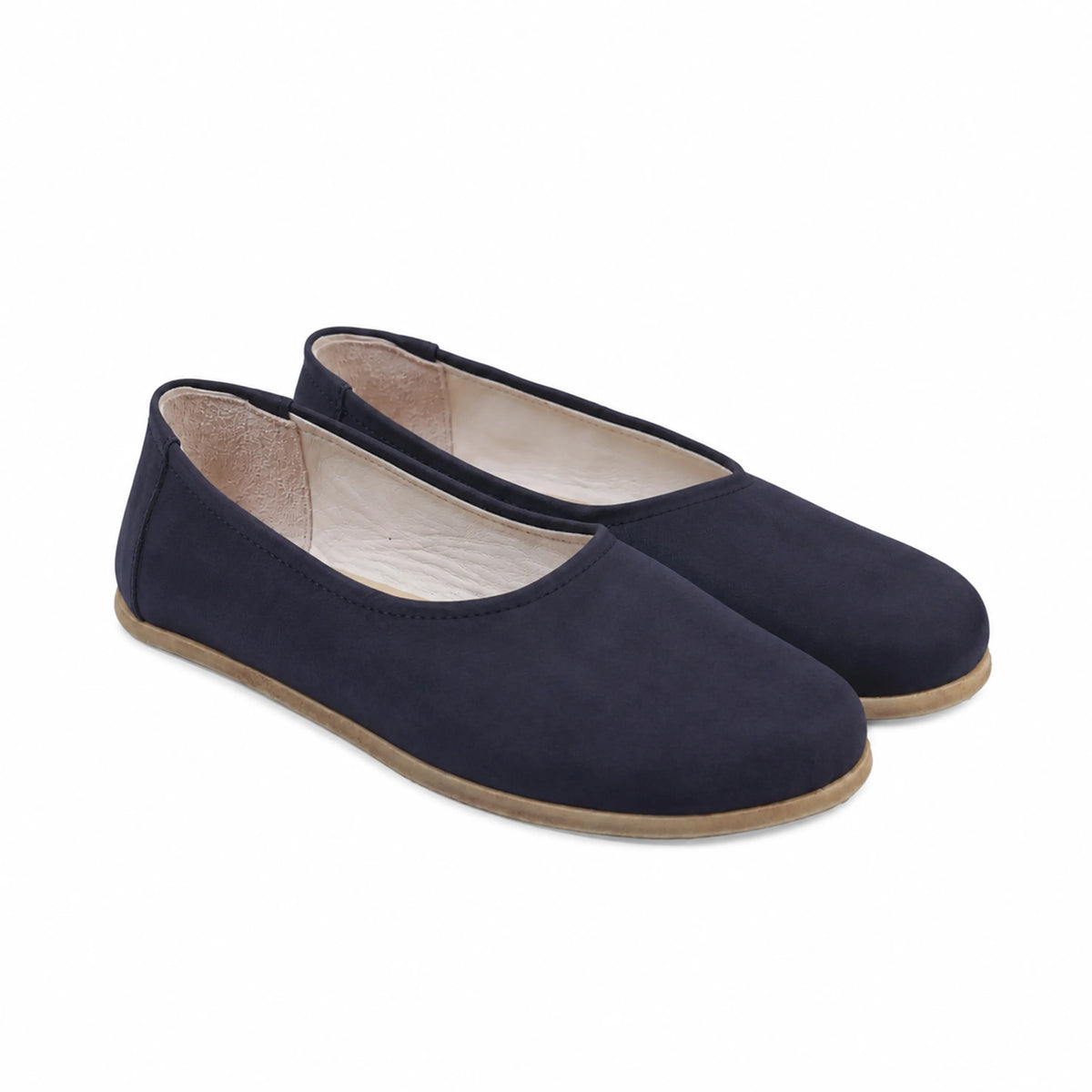 Nubuck Barefoot Ballet Shoes – Classic Sole — Leather Sole – Navy Blue
