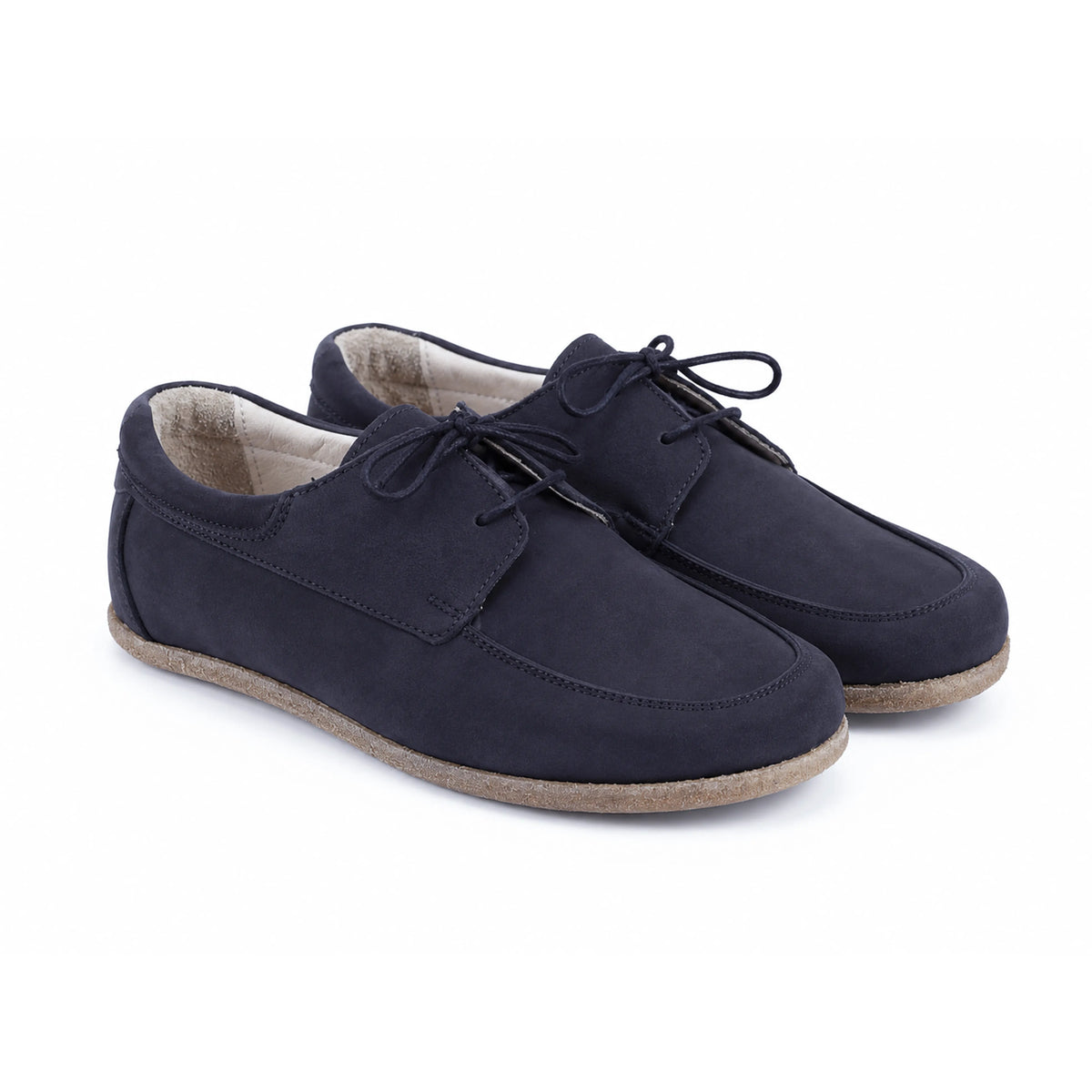 Nubuck Barefoot Laces Penny Loafer Shoes – Classic Sole — Leather Sole – Navy Blue