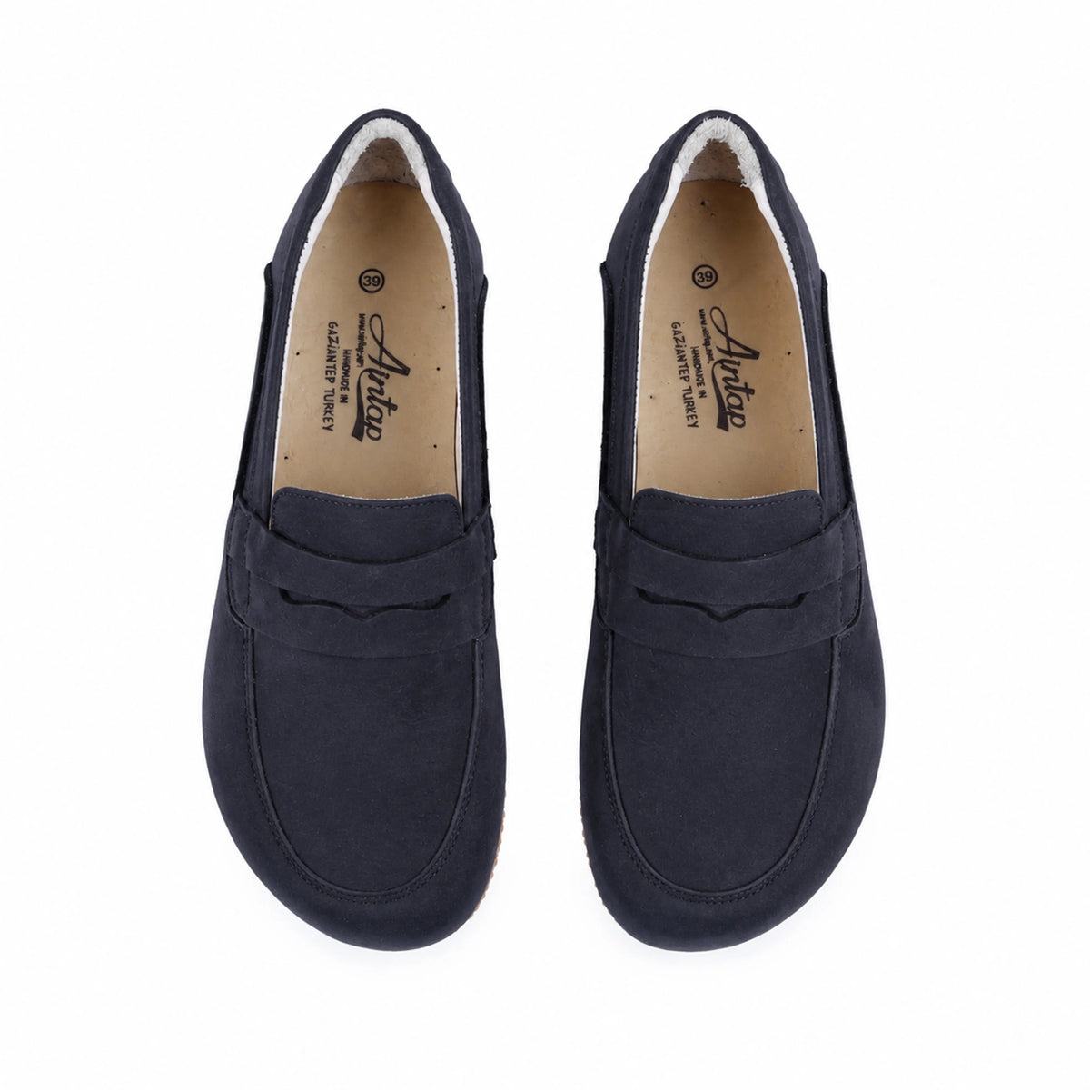 Nubuck Barefoot Penny Loafer Shoes – Rubber Sole – Navy Blue