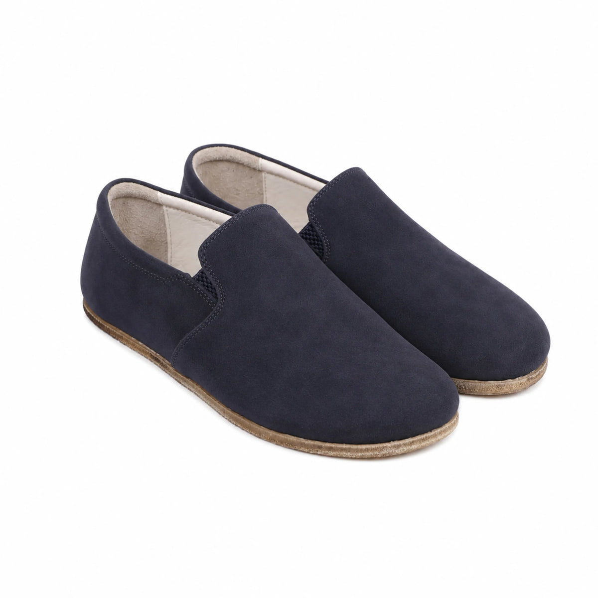 Nubuck Barefoot Slip-On Shoes – Classic Sole — Leather Sole – Navy Blue