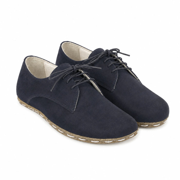Nubuck Barefoot Oxford Shoes — Leather Sole – Navy Blue