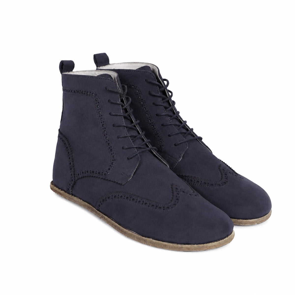 Nubuck Barefoot Moccasin Boots Shoes – Classic Sole — Leather Sole – Navy Blue
