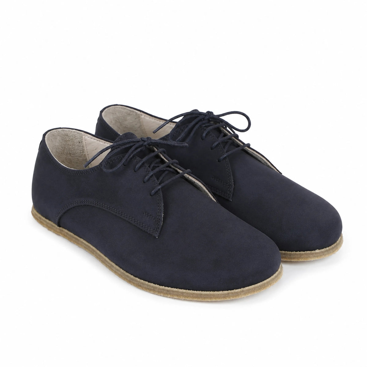 Nubuck Barefoot Oxford Shoes – Classic Sole — Leather Sole – Navy Blue