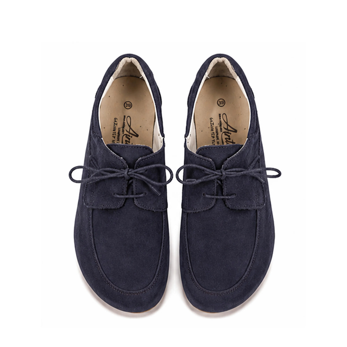 Nubuck Barefoot Laces Penny Loafer Shoes – Rubber Sole – Navy Blue