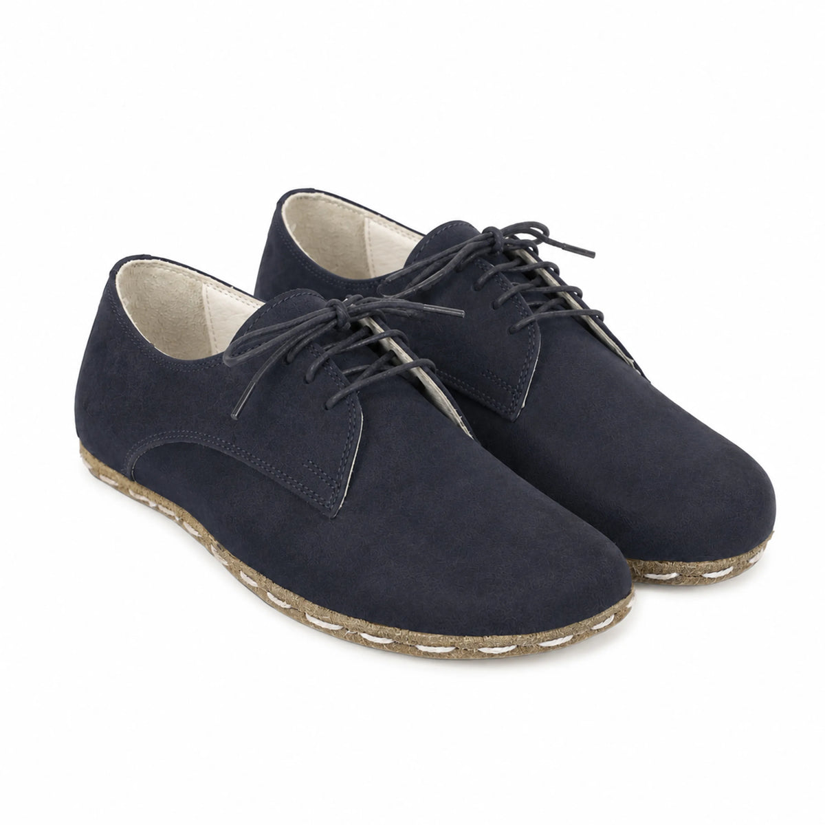 Nubuck Barefoot Oxford Shoes — Leather Sole – Navy Blue