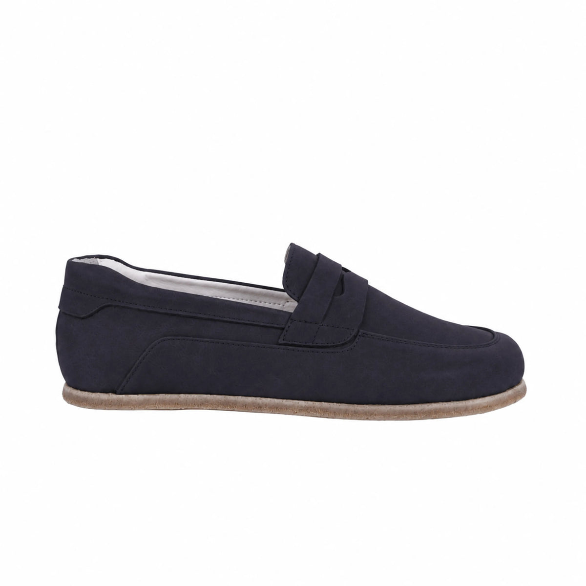 Nubuck Barefoot Penny Loafer Shoes – Classic Sole — Leather Sole – Navy Blue