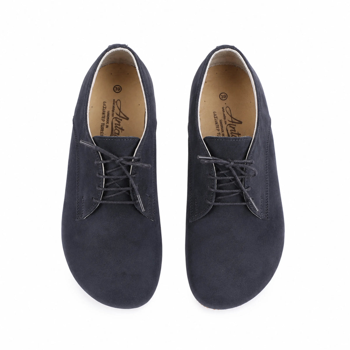 Nubuck Barefoot Oxford Shoes – Classic Sole — Leather Sole – Navy Blue
