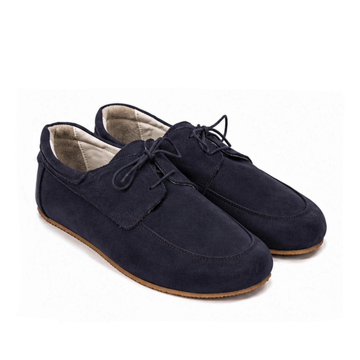 Nubuck Barefoot Laces Penny Loafer Shoes – Rubber Sole – Navy Blue