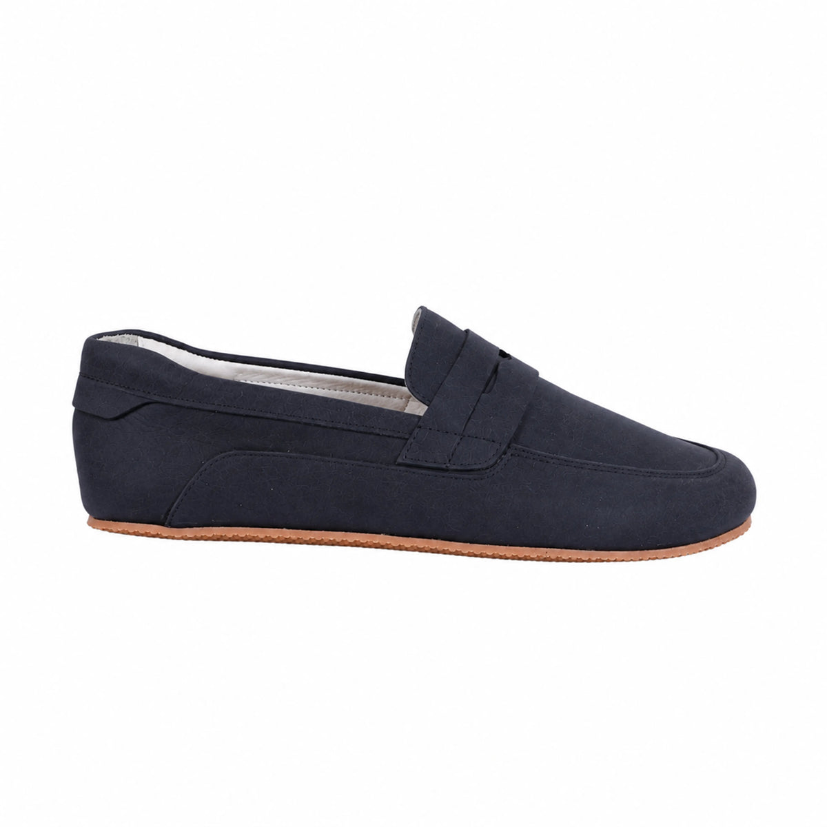 Nubuck Barefoot Penny Loafer Shoes – Rubber Sole – Navy Blue