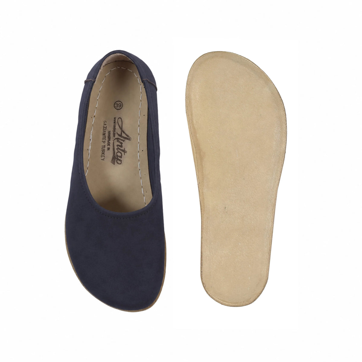 Nubuck Barefoot Ballet Shoes – Classic Sole — Leather Sole – Navy Blue