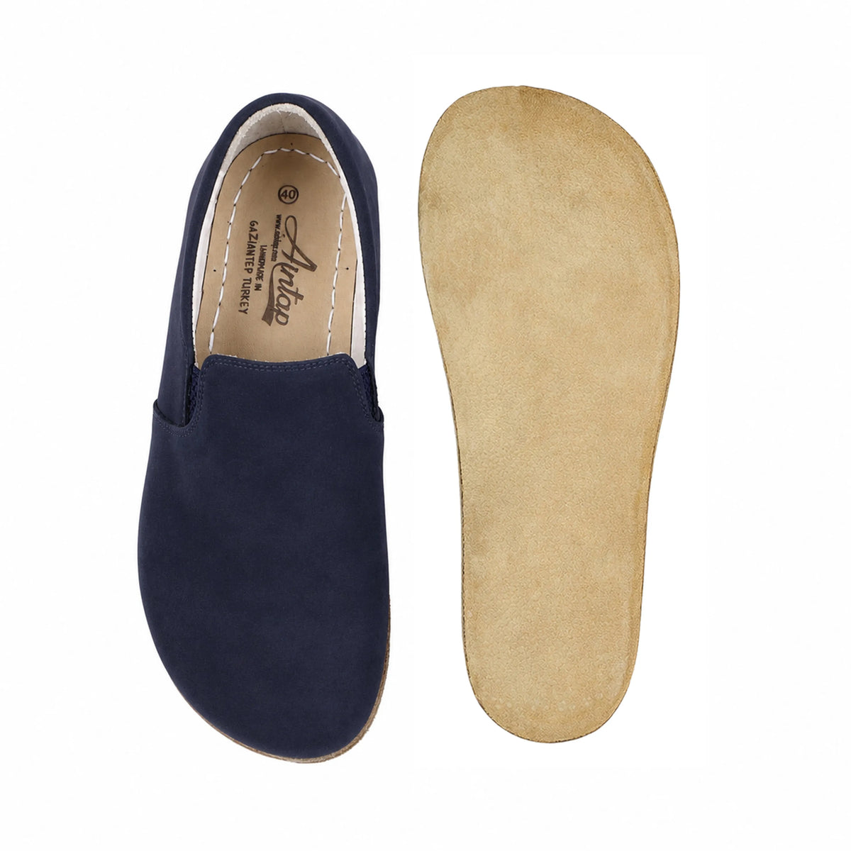 Nubuck Barefoot Slip-On Shoes – Classic Sole — Leather Sole – Navy Blue