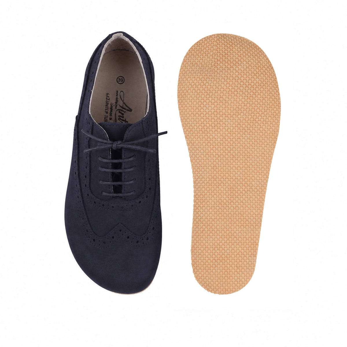 Nubuck Barefoot Moccasin Shoes – Rubber Sole – Navy Blue