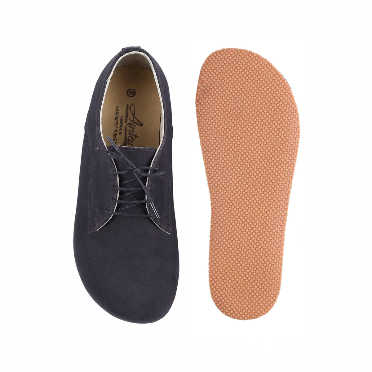 Nubuck Barefoot Oxford Shoes – Rubber Sole – Navy Blue