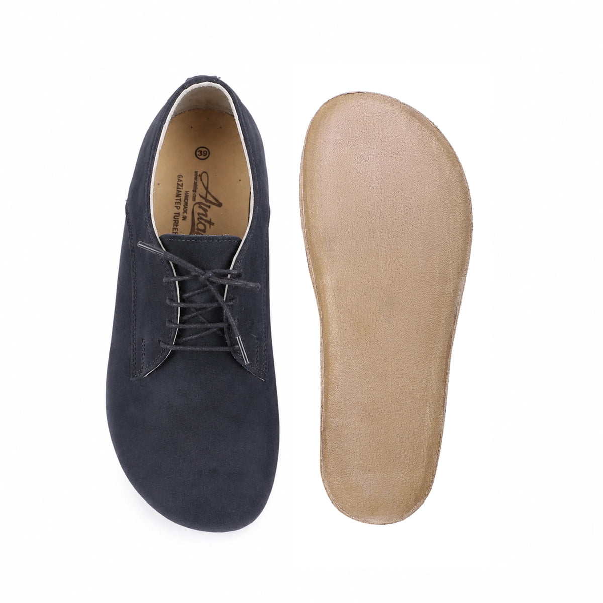 Nubuck Barefoot Oxford Shoes – Classic Sole — Leather Sole – Navy Blue