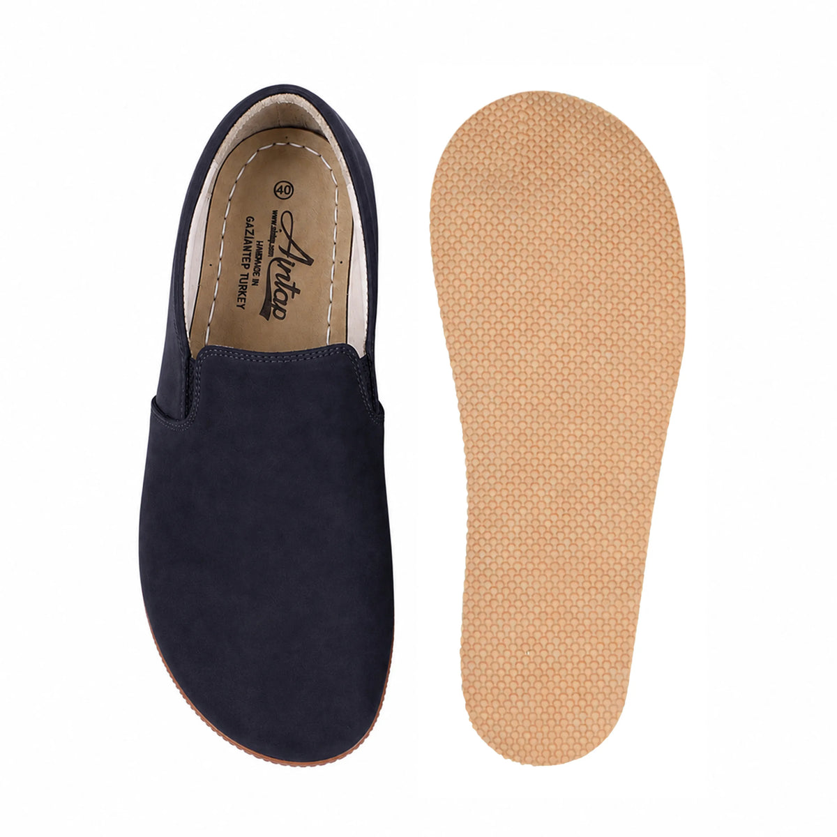 Nubuck Barefoot Slip-On Shoes – Rubber Sole – Navy Blue