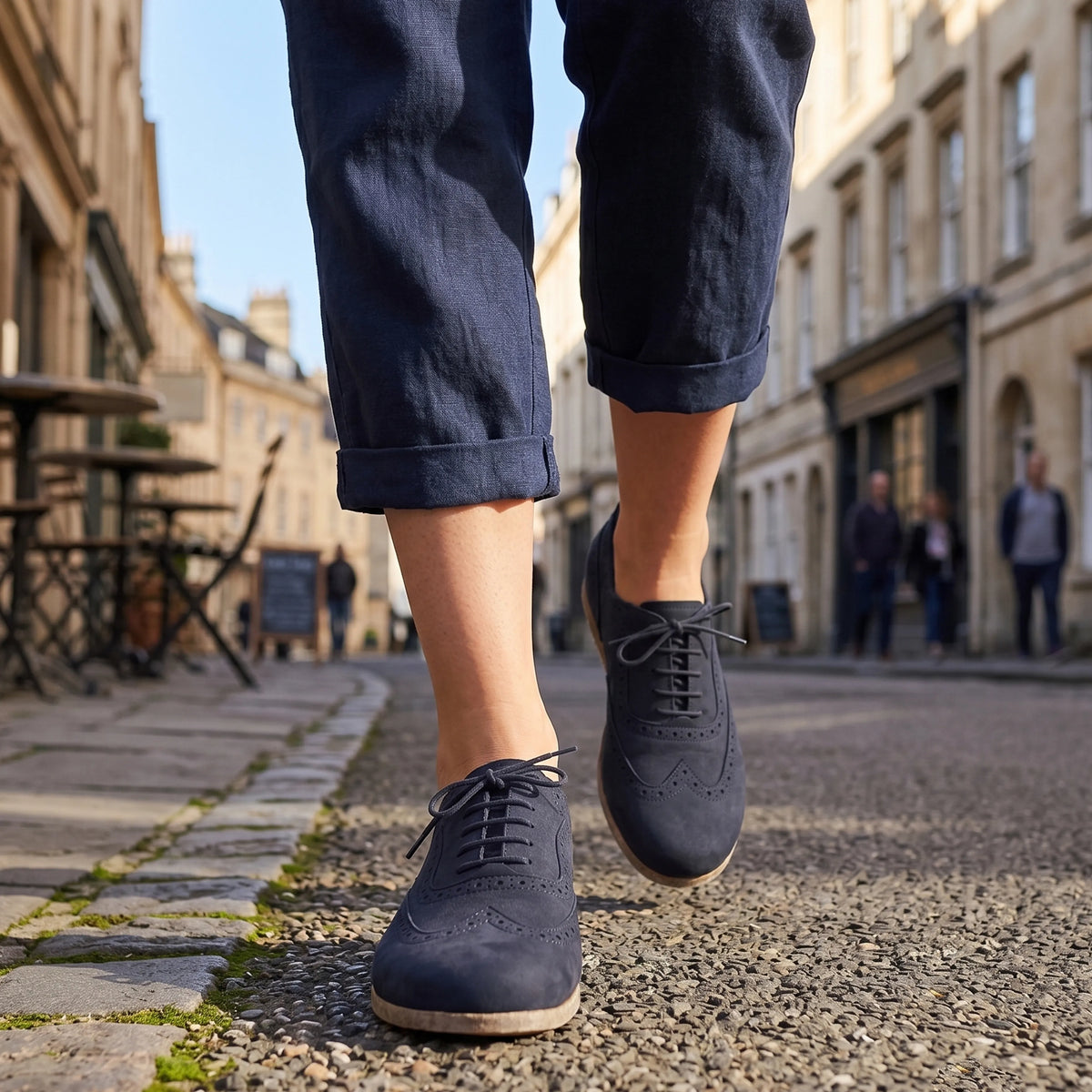 Nubuck Barefoot Moccasin Shoes – Classic Sole — Leather Sole – Navy Blue