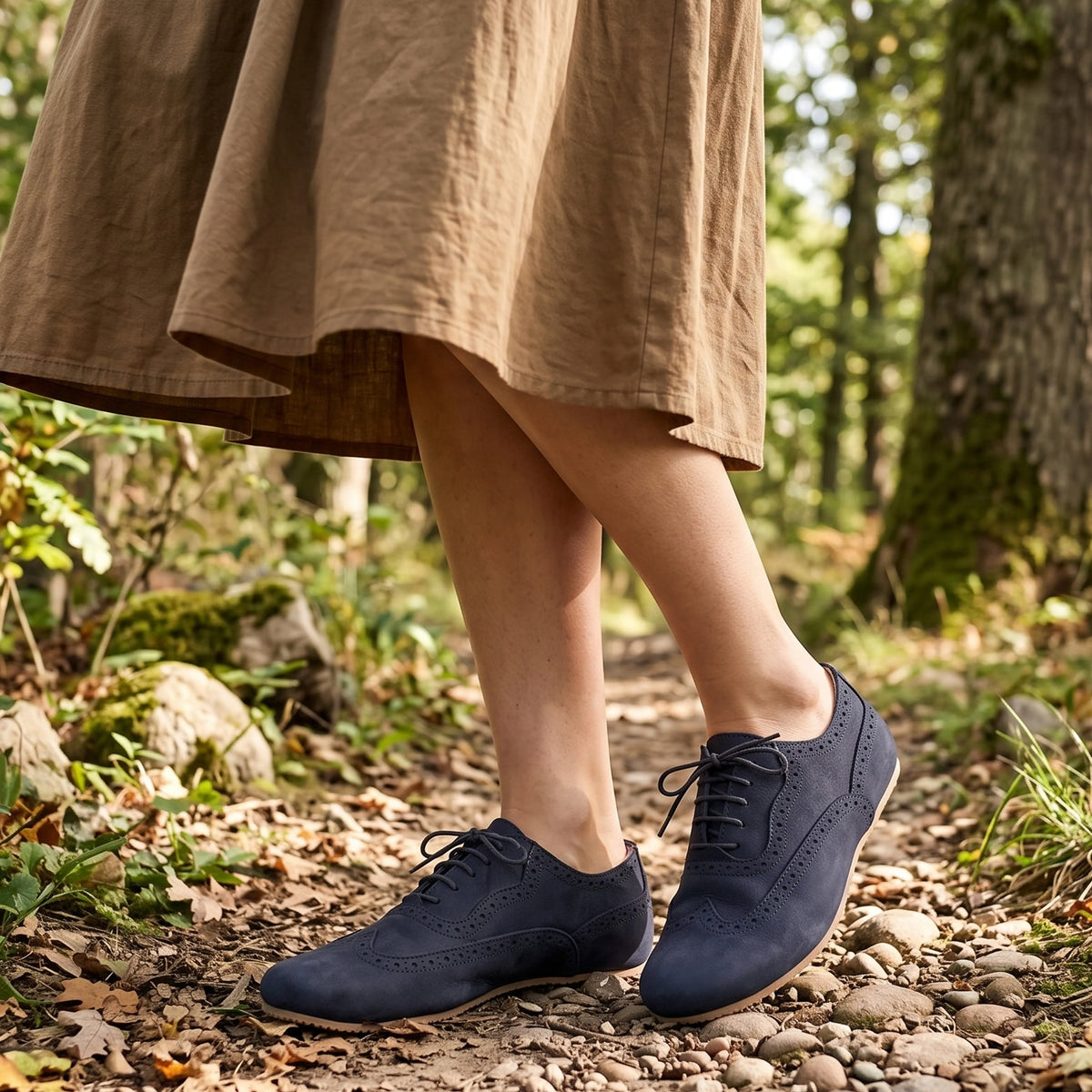 Nubuck Barefoot Moccasin Shoes – Rubber Sole – Navy Blue