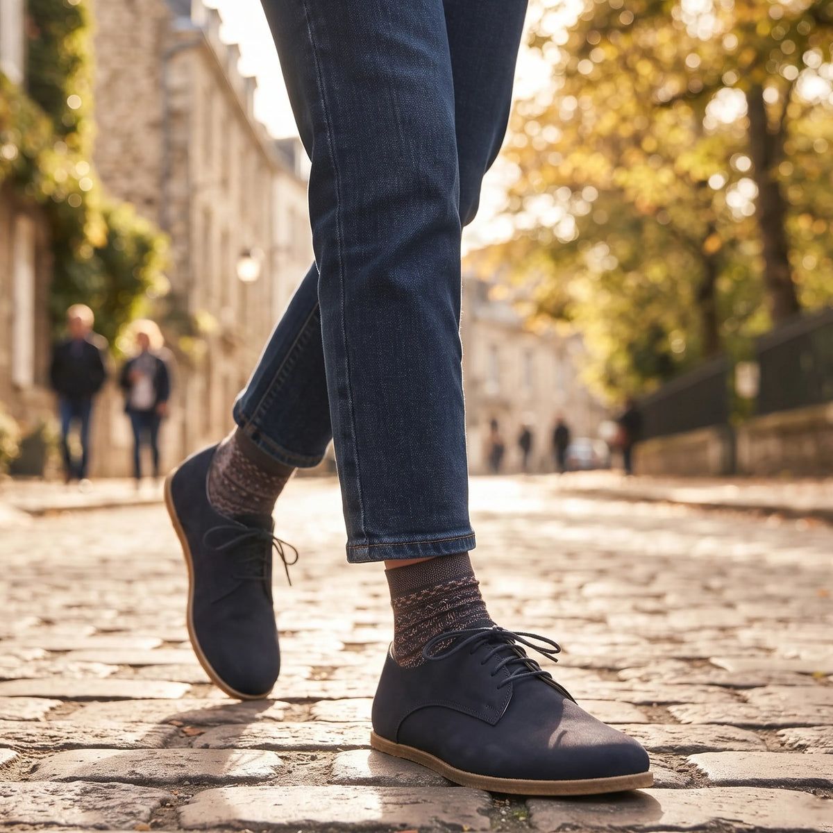 Nubuck Barefoot Oxford Shoes – Classic Sole — Leather Sole – Navy Blue