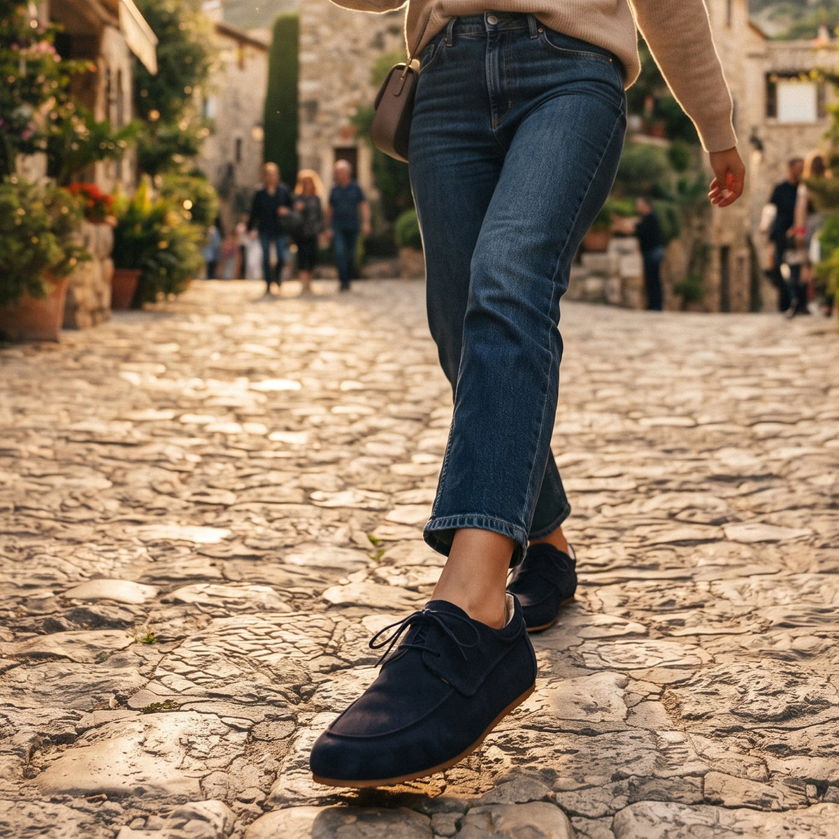 Nubuck Barefoot Laces Penny Loafer Shoes – Rubber Sole – Navy Blue