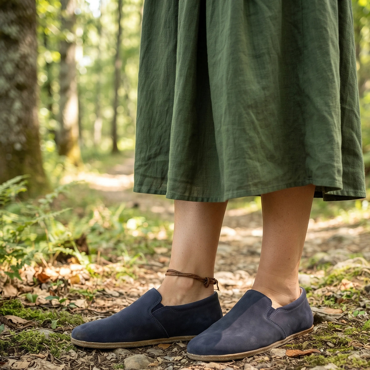 Nubuck Barefoot Slip-On Shoes – Classic Sole — Leather Sole – Navy Blue