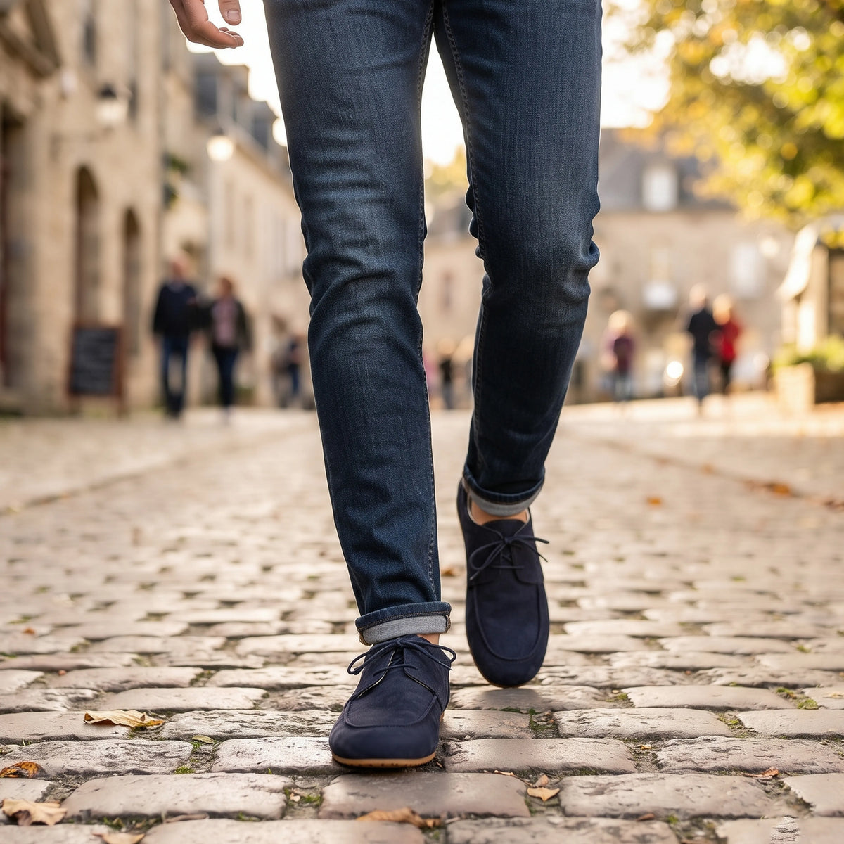 Nubuck Barefoot Laces Penny Loafer Shoes – Rubber Sole – Navy Blue