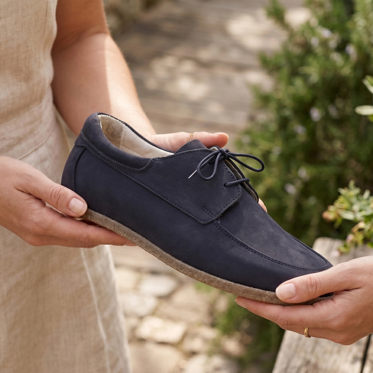 Nubuck Barefoot Laces Penny Loafer Shoes – Classic Sole — Leather Sole – Navy Blue