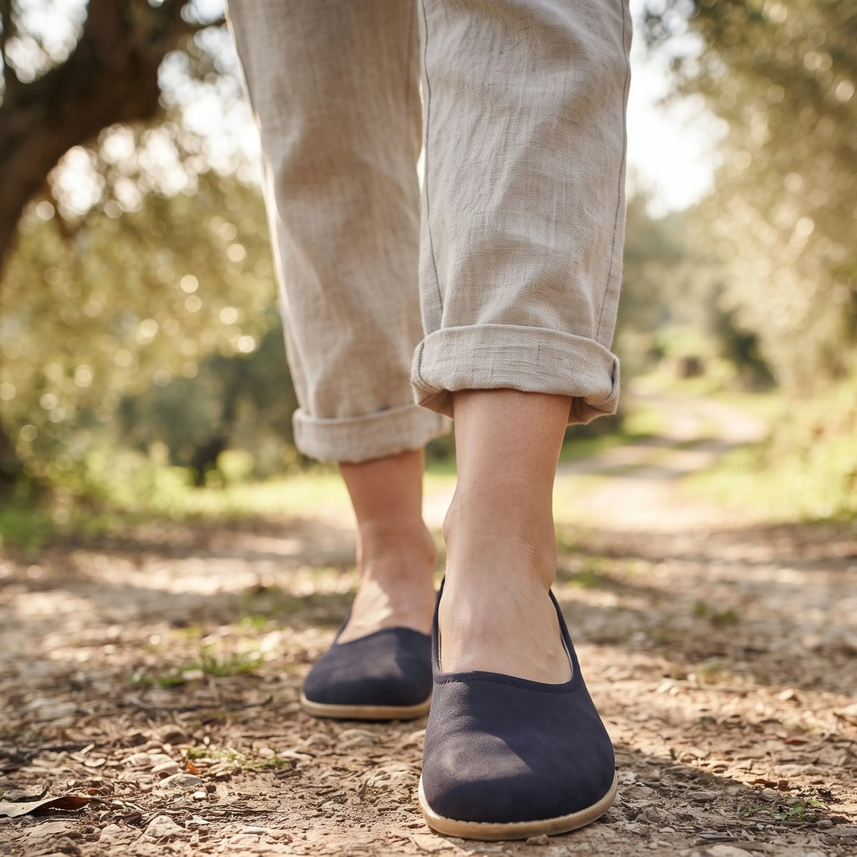 Nubuck Barefoot Ballet Shoes – Classic Sole — Leather Sole – Navy Blue