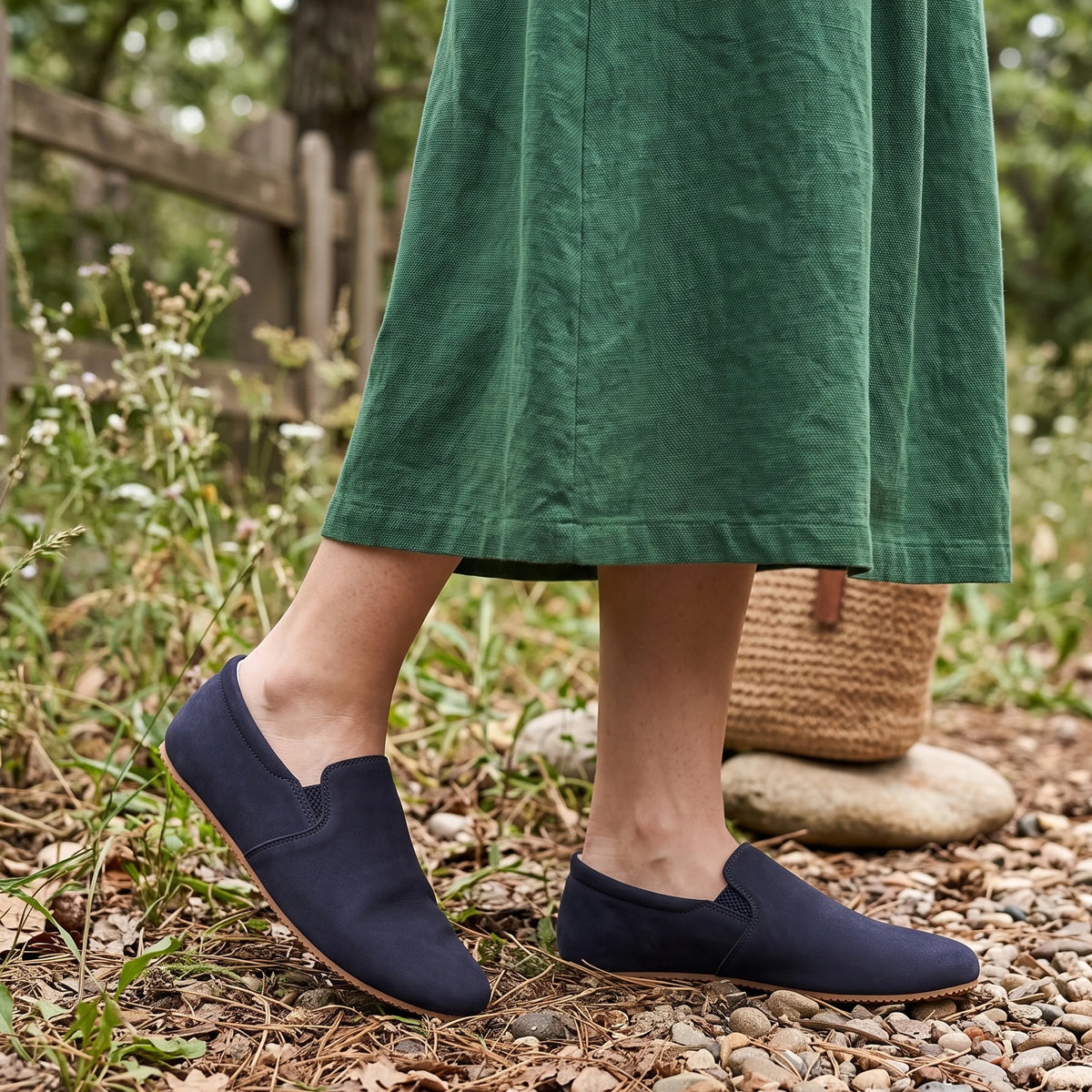 Nubuck Barefoot Slip-On Shoes – Rubber Sole – Navy Blue