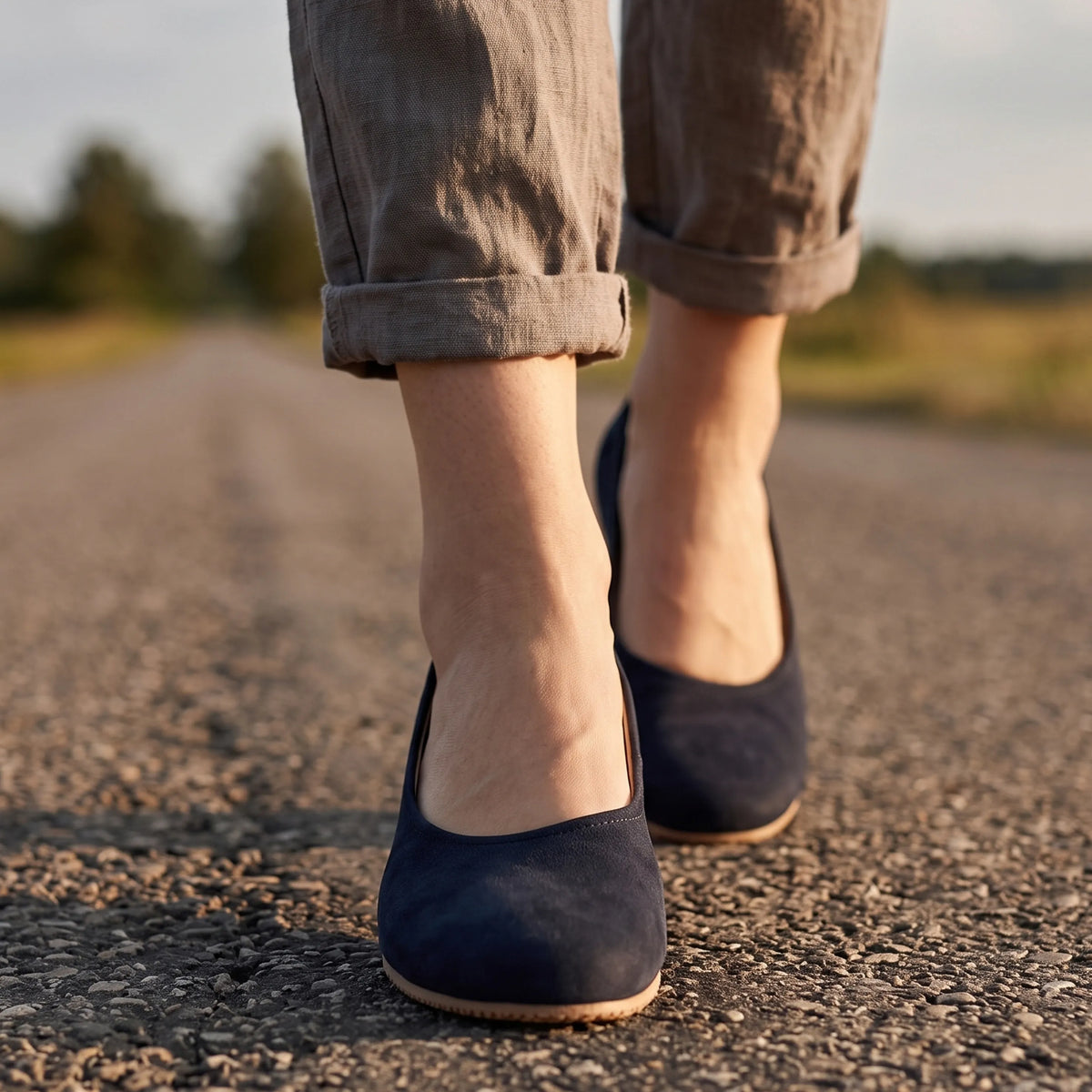 Nubuck Barefoot Ballet Shoes – Rubber Sole – Navy Blue