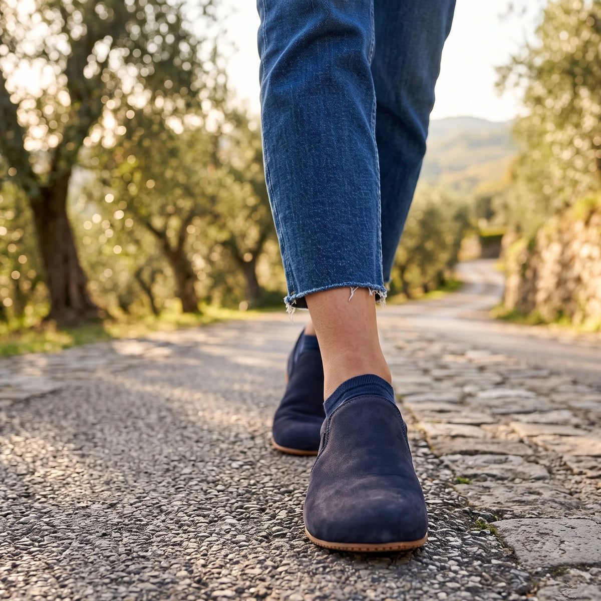 Nubuck Barefoot Slip-On Shoes – Rubber Sole – Navy Blue