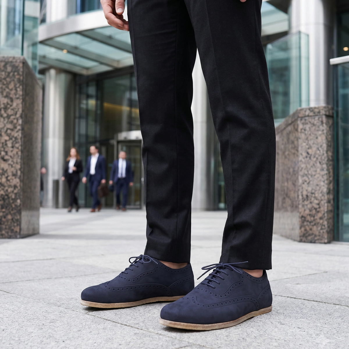 Nubuck Barefoot Moccasin Shoes – Classic Sole — Leather Sole – Navy Blue