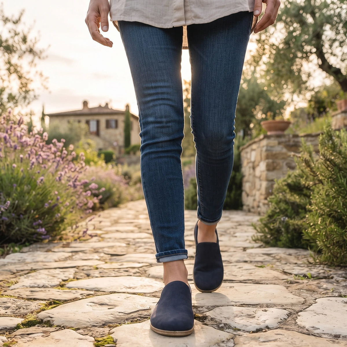Nubuck Barefoot Slip-On Shoes – Classic Sole — Leather Sole – Navy Blue