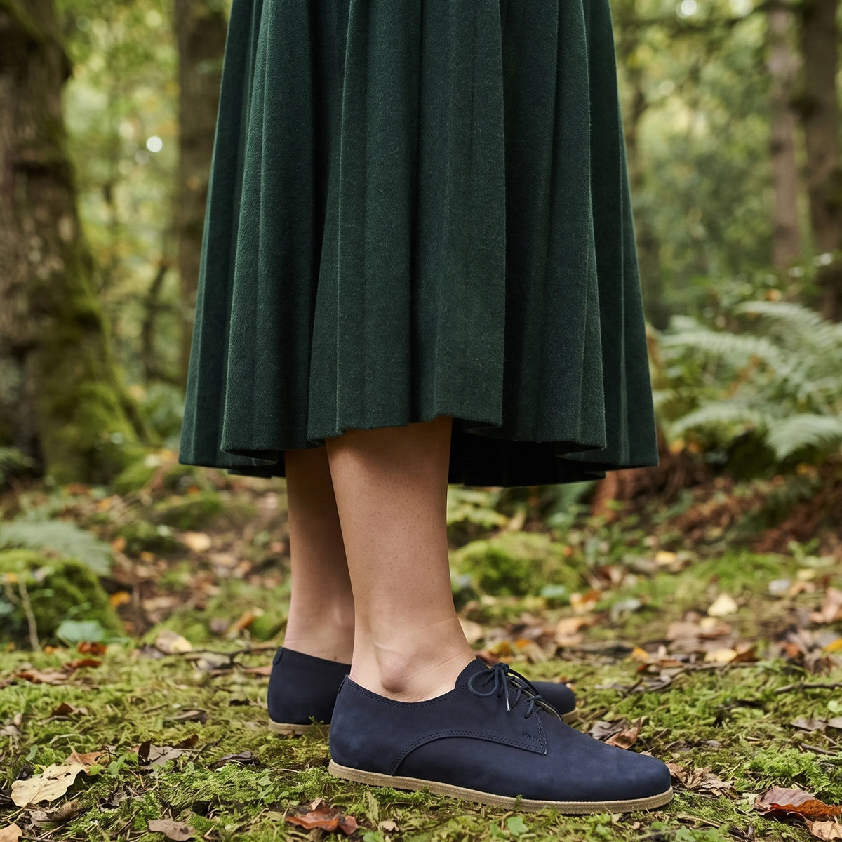 Nubuck Barefoot Oxford Shoes – Classic Sole — Leather Sole – Navy Blue