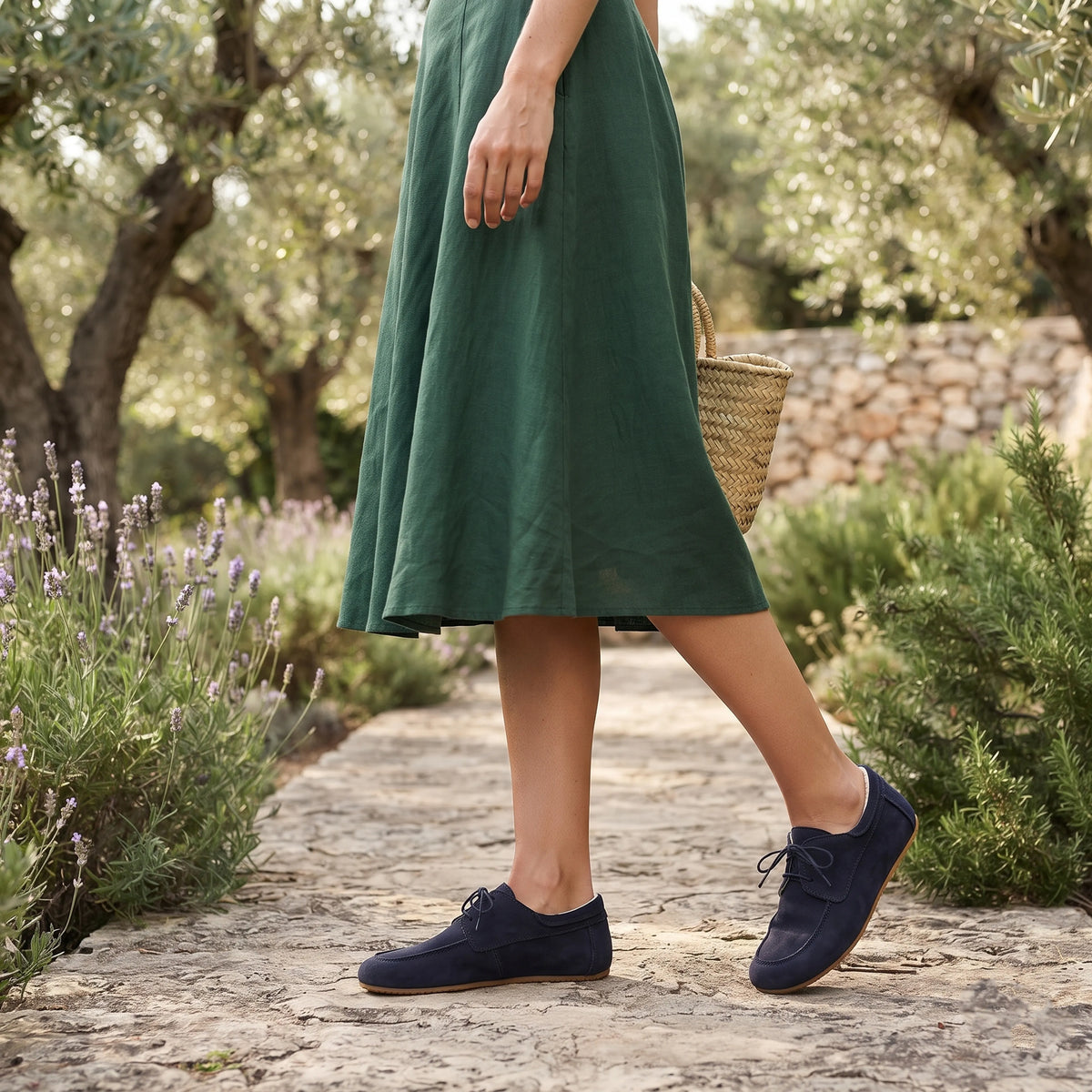 Nubuck Barefoot Laces Penny Loafer Shoes – Rubber Sole – Navy Blue