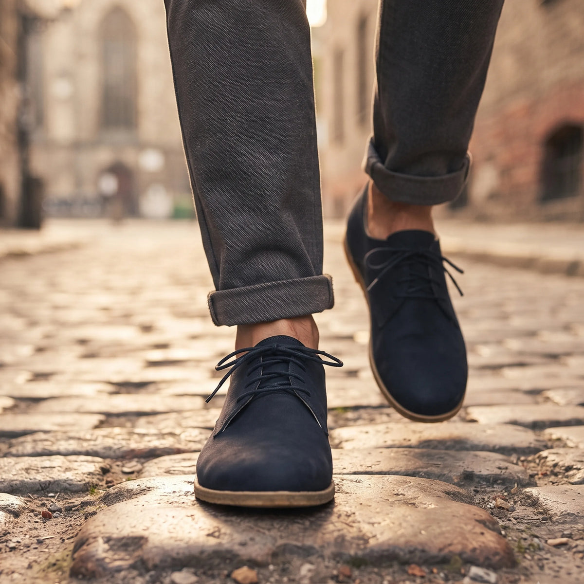 Nubuck Barefoot Oxford Shoes – Classic Sole — Leather Sole – Navy Blue